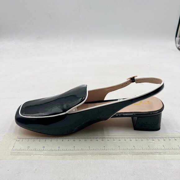 YDN Black Square Toe Block Low Heels Slingback Formal Loafer Dressy Office Pump - Picture 2 of 8